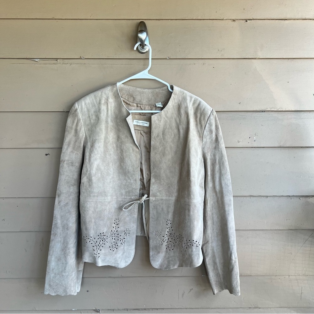 Vintage Valerie Stevens Beige Laser-cut Suede Leather Jacket XL Rodeo Western